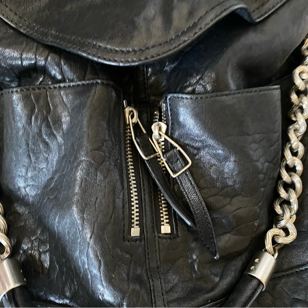 Olivia Harris Black lambskin Leather rocker rock star Hobo Satchel bag